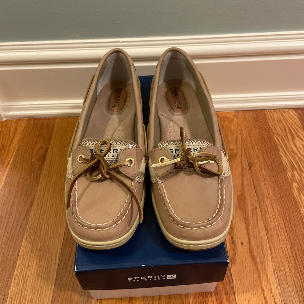Sperry Angelfish Linen Gold Glitter Boat Shoes Women’s size 8.5